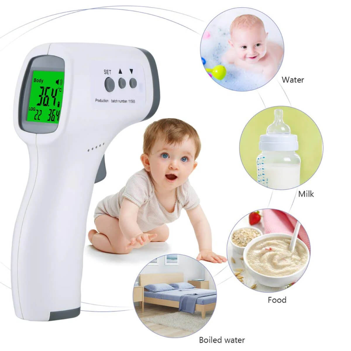Digital Non-Contact Head Body Food Dual Mode Gun Thermometer Baby Adult