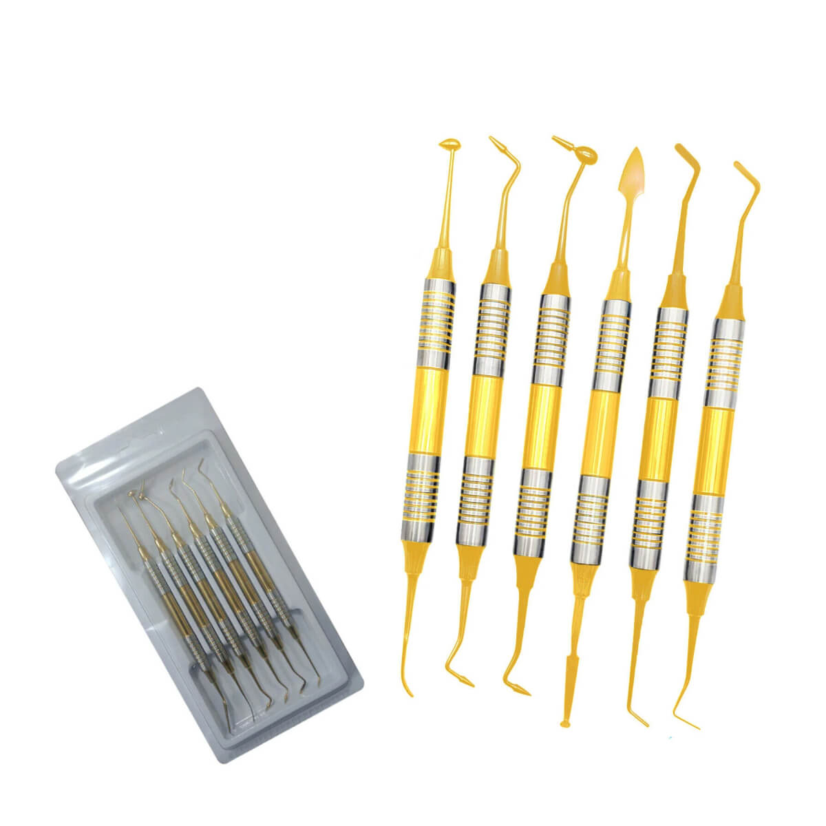 Non Stick Composite Placement Instruments 6 PCS Dental Restorative Filling Gold Titanium Coated Kit